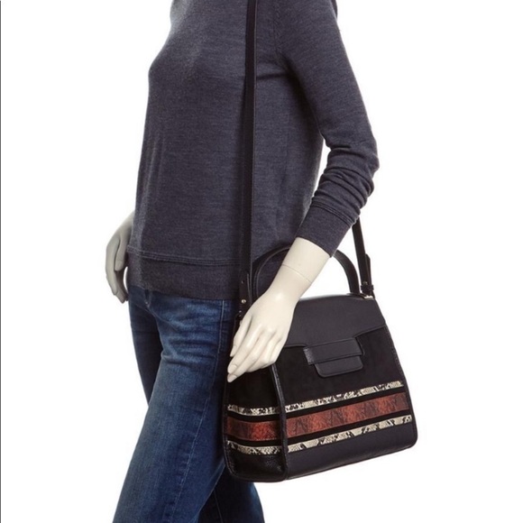 Sam Edelman Terri flap black leather snakeskin detail hand bag/purse - Picture 2 of 16